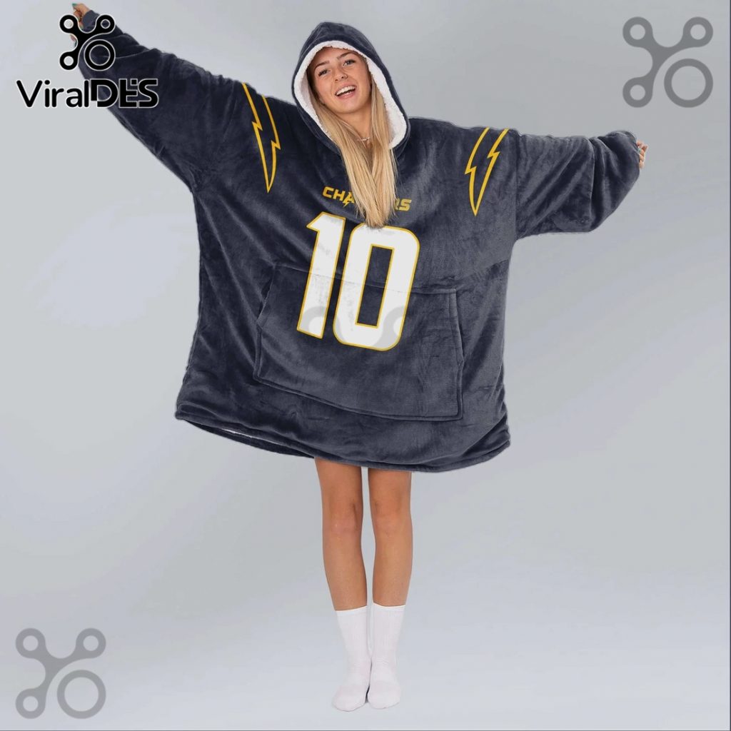 Los Angeles Chargers Herbert 10 Football Oversized Wearable Blanket Hoodie