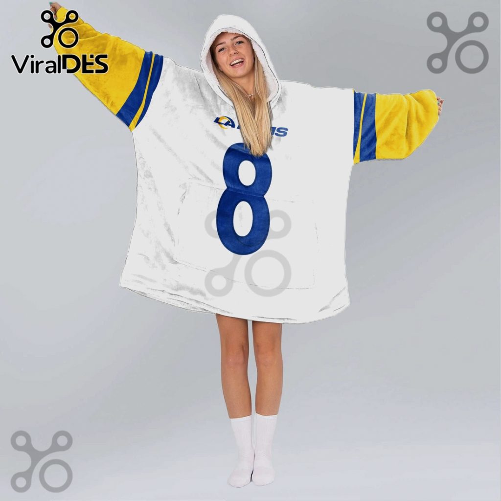 Los Angeles Rams 8 White Oversized Wearable Blanket Hoodie