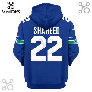 Back view of a blue hoodie with 