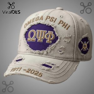 Distressed Omega Psi Phi hat with the fraternity letters, shield, and the founding year 1911-2026.!