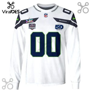 White long-sleeved shirt featuring a Seahawks jersey design, adorned with the number '00' on the front.!