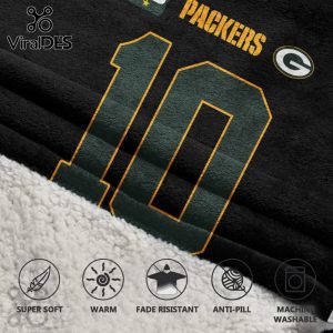 Green Bay Packers themed blanket featuring number 10, logo, and team name!