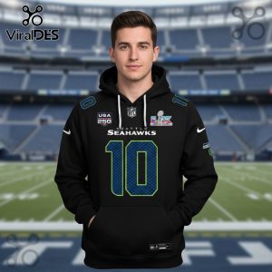 Black Seattle Seahawks hoodie with the number 10, logos, and 'Seattle Seahawks' text.!