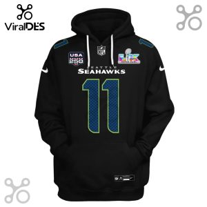 Black hoodie with Seattle Seahawks design, number 11, NFL logo, and Super Bowl LVI patch.!