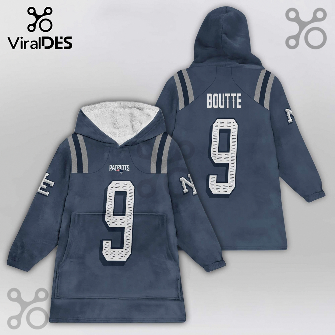 New England Patriots Boutte 9 NFL Oversized Wearable Blanket Hoodie New England Patriots Boutte 9 NFL Oversized Wearable Blanket Hoodie