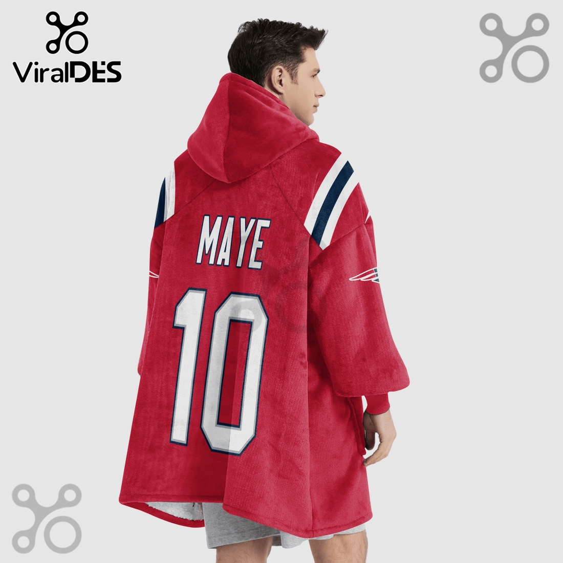 New England Patriots Maye 10 NFL Red Jersey Oversized Blanket Hoodie New England Patriots Maye 10 NFL Red Jersey Oversized Blanket Hoodie