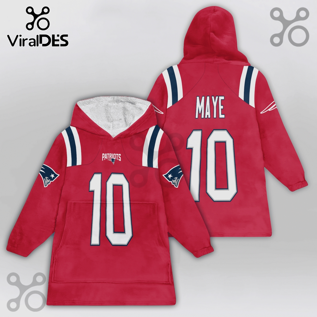 New England Patriots Maye 10 NFL Red Jersey Oversized Blanket Hoodie New England Patriots Maye 10 NFL Red Jersey Oversized Blanket Hoodie