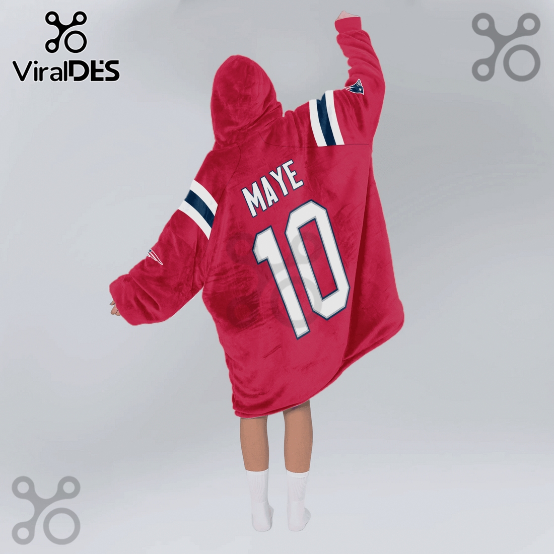 New England Patriots Maye 10 NFL Red Jersey Oversized Blanket Hoodie New England Patriots Maye 10 NFL Red Jersey Oversized Blanket Hoodie