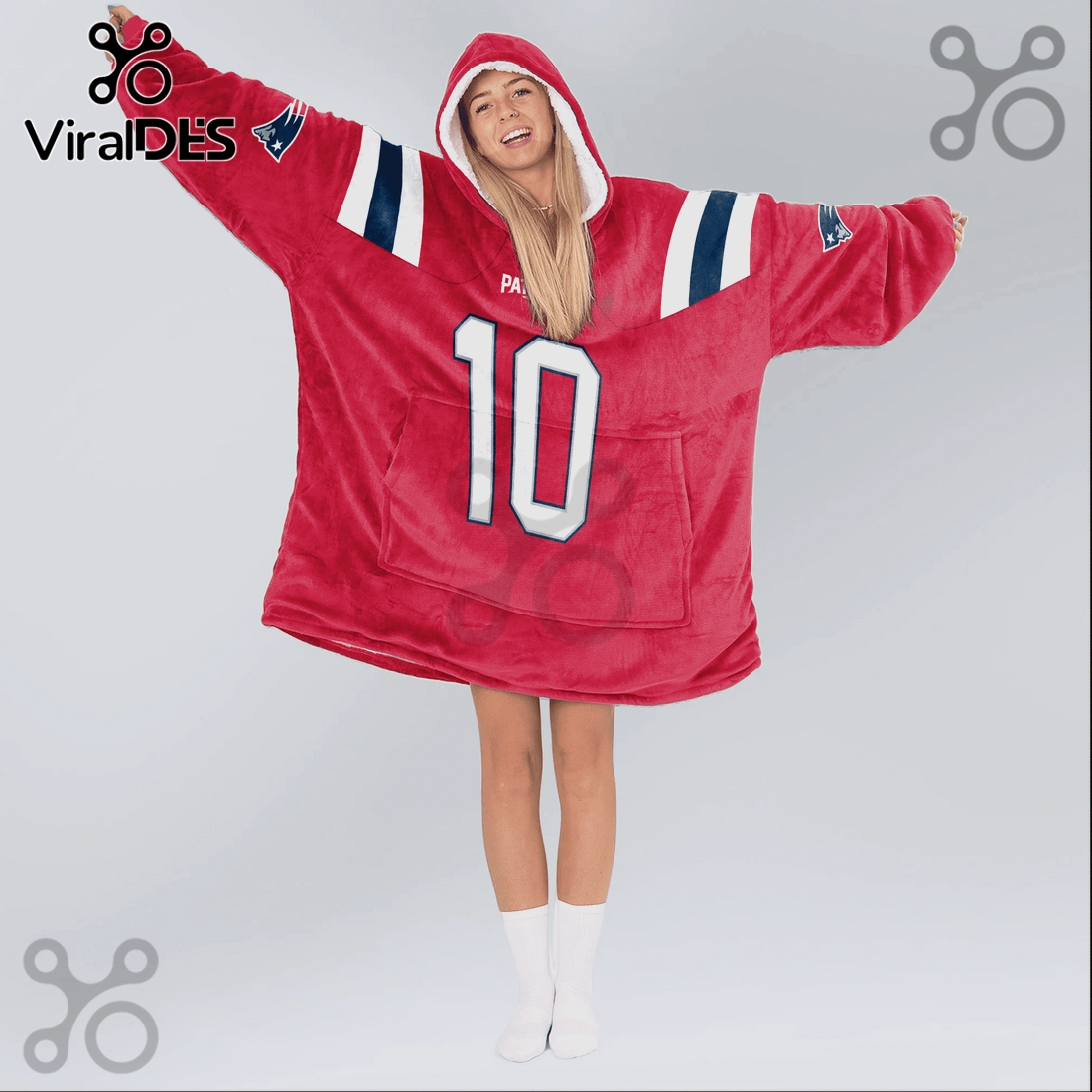 New England Patriots Maye 10 NFL Red Jersey Oversized Blanket Hoodie New England Patriots Maye 10 NFL Red Jersey Oversized Blanket Hoodie
