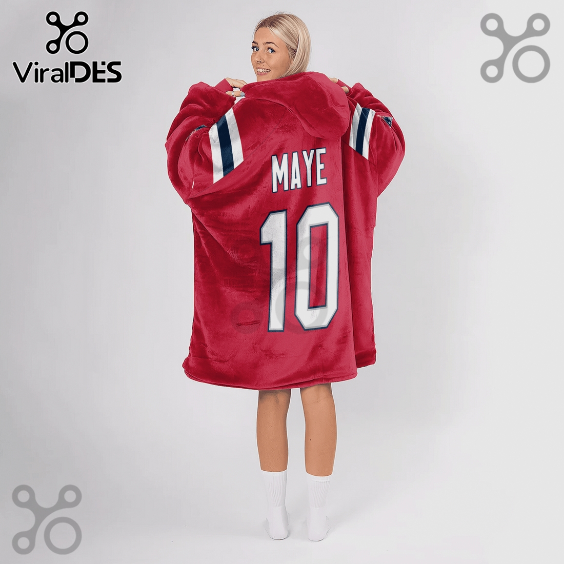 New England Patriots Maye 10 NFL Red Jersey Oversized Blanket Hoodie New England Patriots Maye 10 NFL Red Jersey Oversized Blanket Hoodie