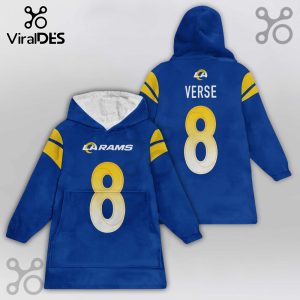 Blue LA Rams hooded blanket featuring the number 8 and the name VERSE.!