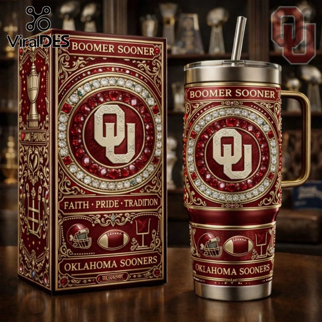 Oklahoma Sooners Boomer NCAA Football Luxury Rhinestone Insulated Tumbler
