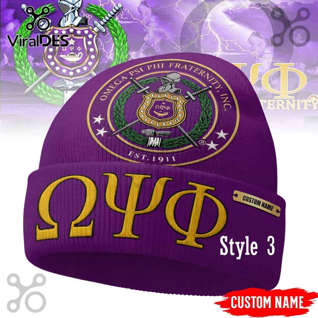 Omega Psi Phi Custom Name Beanie Hat Omega Psi Phi Custom Name Beanie Hat