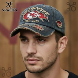 Distressed denim hat with '65th Anniversary', arrowhead logo, and '1960-2025' text.!