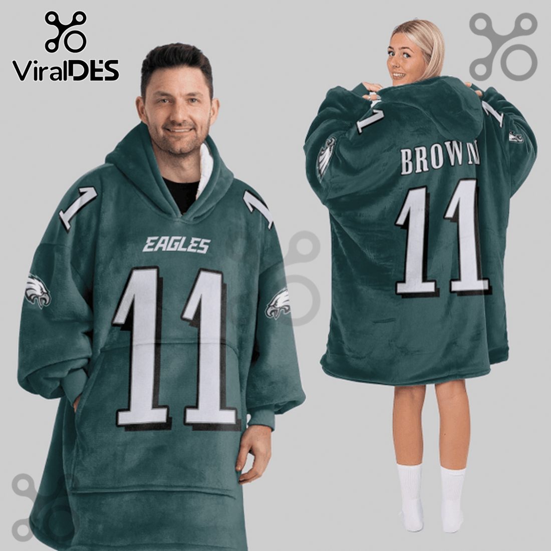 Philadelphia Eagles A.J. Brown 11 NFL Oversized Blanket Hoodie Philadelphia Eagles A.J. Brown 11 NFL Oversized Blanket Hoodie