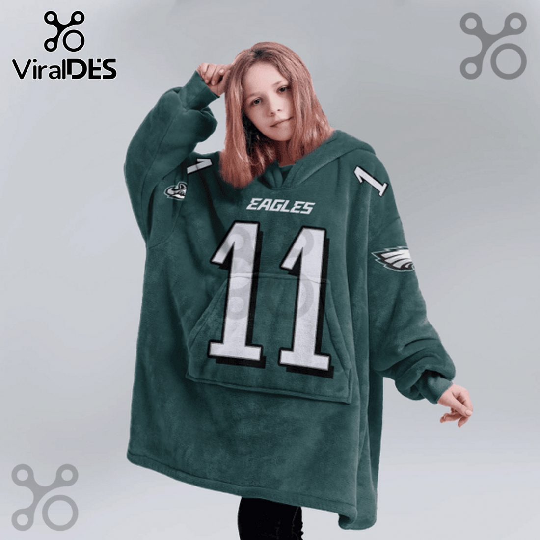 Philadelphia Eagles A.J. Brown 11 NFL Oversized Blanket Hoodie Philadelphia Eagles A.J. Brown 11 NFL Oversized Blanket Hoodie