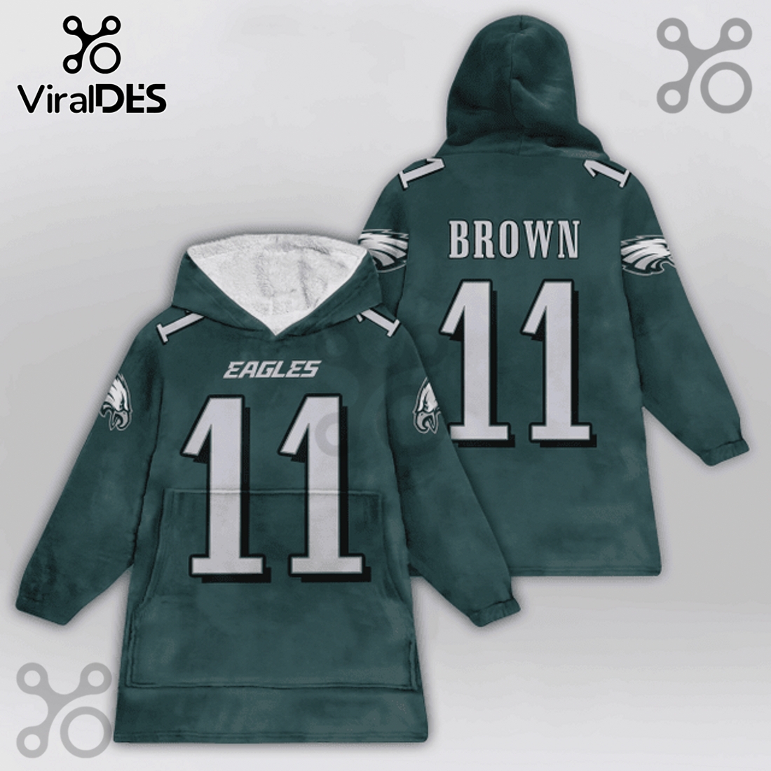 Philadelphia Eagles A.J. Brown 11 NFL Oversized Blanket Hoodie Philadelphia Eagles A.J. Brown 11 NFL Oversized Blanket Hoodie