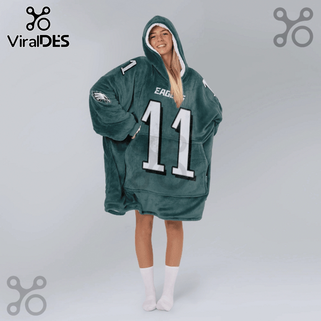 Philadelphia Eagles A.J. Brown 11 NFL Oversized Blanket Hoodie Philadelphia Eagles A.J. Brown 11 NFL Oversized Blanket Hoodie