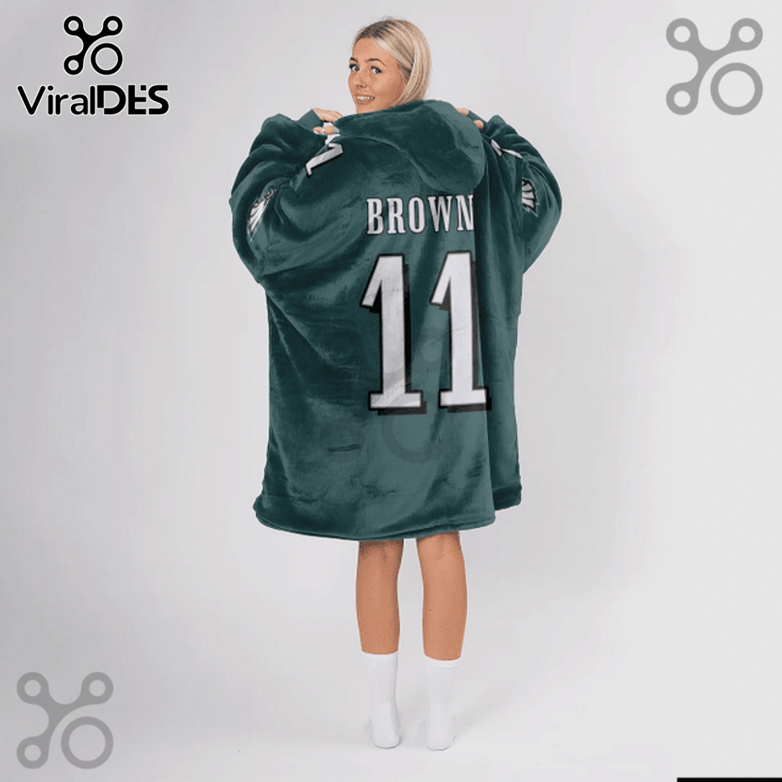 Philadelphia Eagles A.J. Brown 11 NFL Oversized Blanket Hoodie Philadelphia Eagles A.J. Brown 11 NFL Oversized Blanket Hoodie