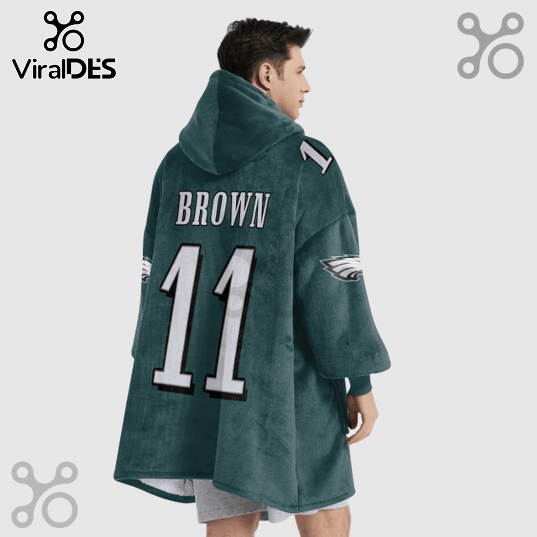 Philadelphia Eagles A.J. Brown 11 NFL Oversized Blanket Hoodie Philadelphia Eagles A.J. Brown 11 NFL Oversized Blanket Hoodie