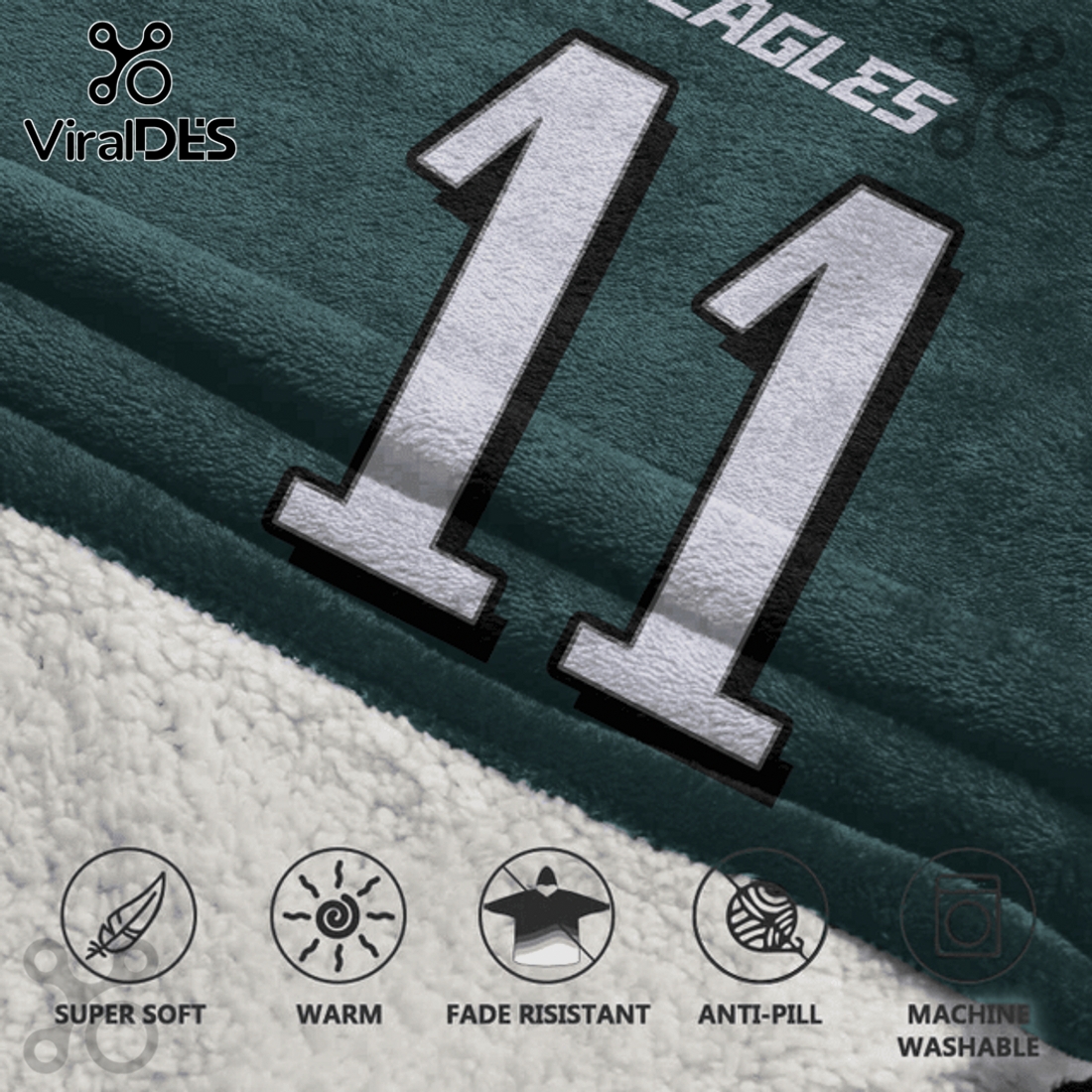 Philadelphia Eagles A.J. Brown 11 NFL Oversized Blanket Hoodie Philadelphia Eagles A.J. Brown 11 NFL Oversized Blanket Hoodie