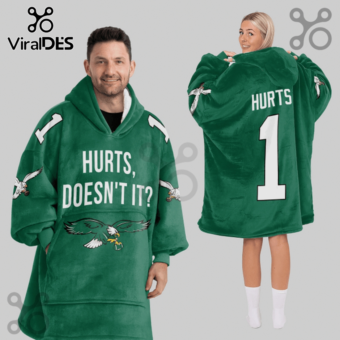 Philadelphia Eagles Hurts 1 Graphic Oversized Blanket Hoodie Philadelphia Eagles Hurts 1 Graphic Oversized Blanket Hoodie