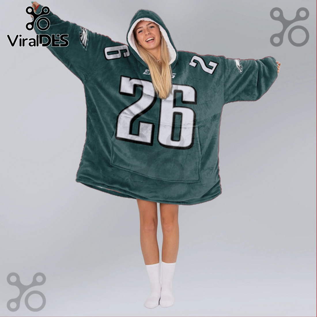 Philadelphia Eagles Saquon Barkley 26 Football Oversized Wearable Blanket Hoodie Philadelphia Eagles Saquon Barkley 26 Football Oversized Wearable Blanket Hoodie