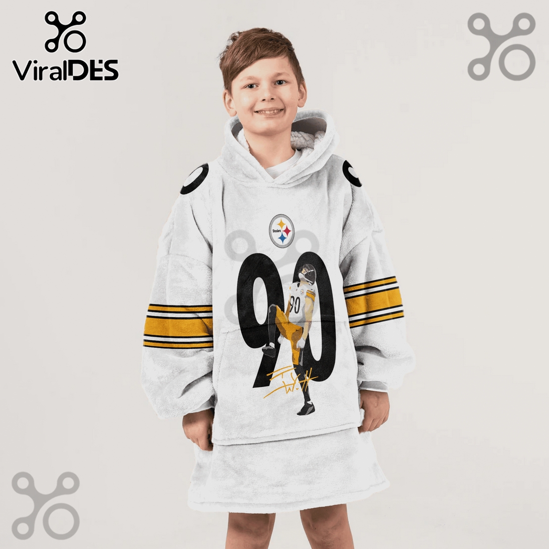 Pittsburgh Steelers T.J. Watt 90 Graphic Wearable Blanket Hoodie Pittsburgh Steelers T.J. Watt 90 Graphic Wearable Blanket Hoodie