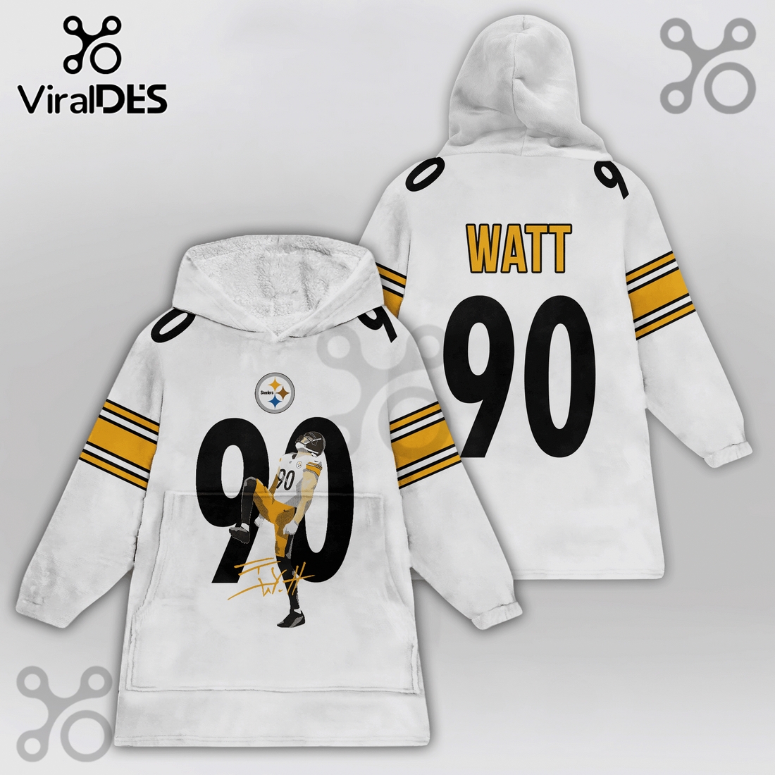 Pittsburgh Steelers T.J. Watt 90 Graphic Wearable Blanket Hoodie Pittsburgh Steelers T.J. Watt 90 Graphic Wearable Blanket Hoodie