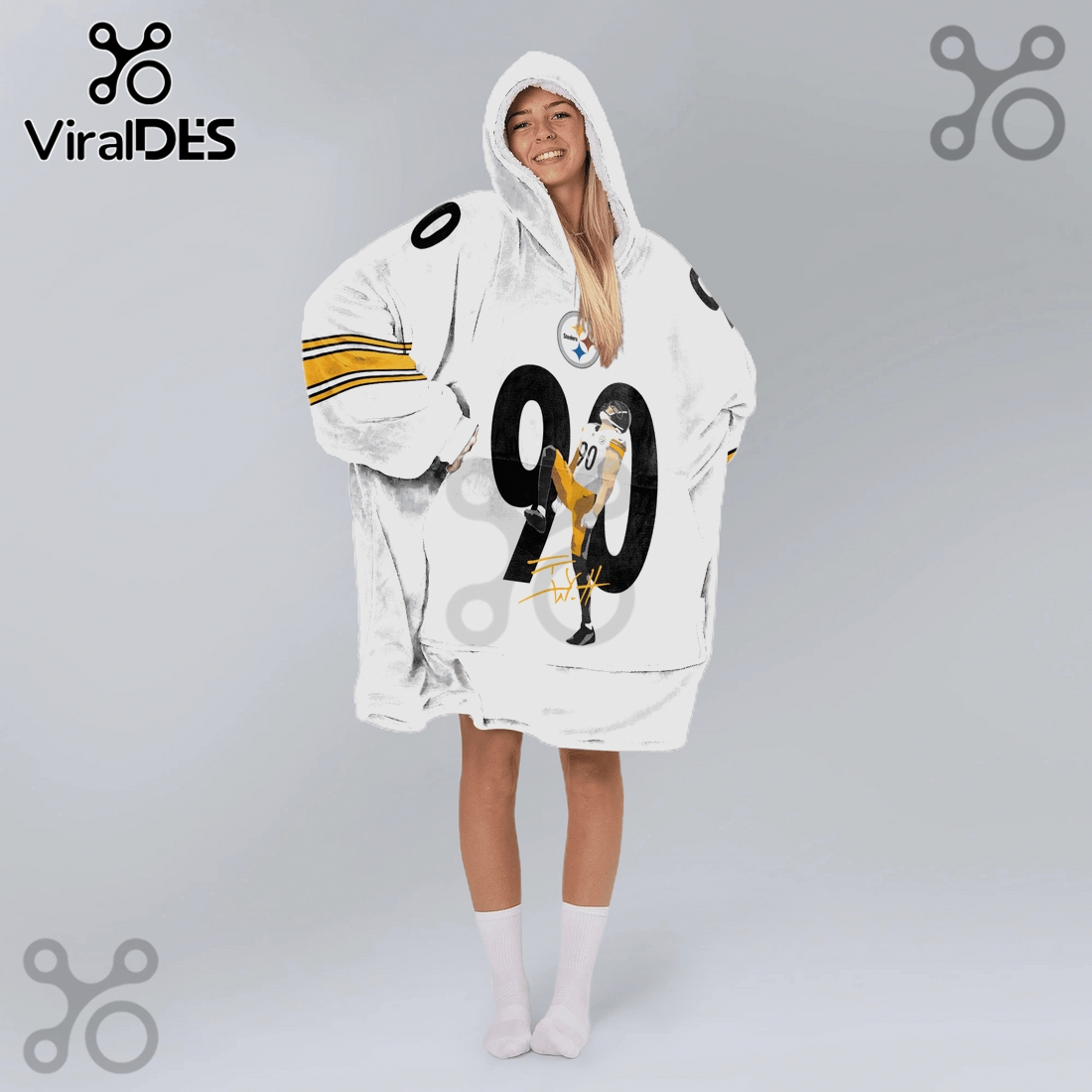 Pittsburgh Steelers T.J. Watt 90 Graphic Wearable Blanket Hoodie Pittsburgh Steelers T.J. Watt 90 Graphic Wearable Blanket Hoodie