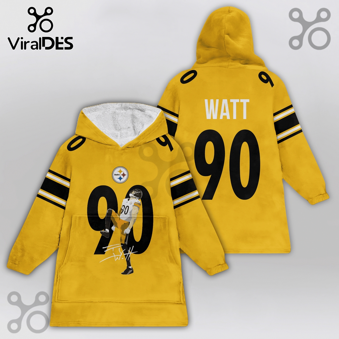 Pittsburgh Steelers T.J. Watt 90 Yellow NFL Football Blanket Hoodie Pittsburgh Steelers T.J. Watt 90 Yellow NFL Football Blanket Hoodie