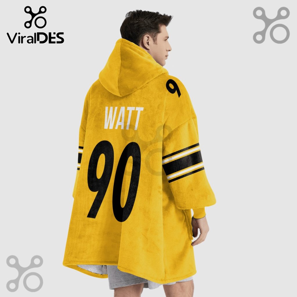 Pittsburgh Steelers T.J. Watt 90 Yellow NFL Football Oversized Blanket Hoodie
