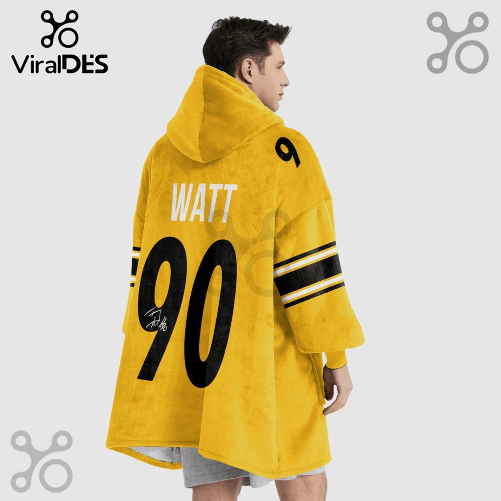 Pittsburgh Steelers T.J. Watt Autographed Yellow Jersey Blanket Hoodie