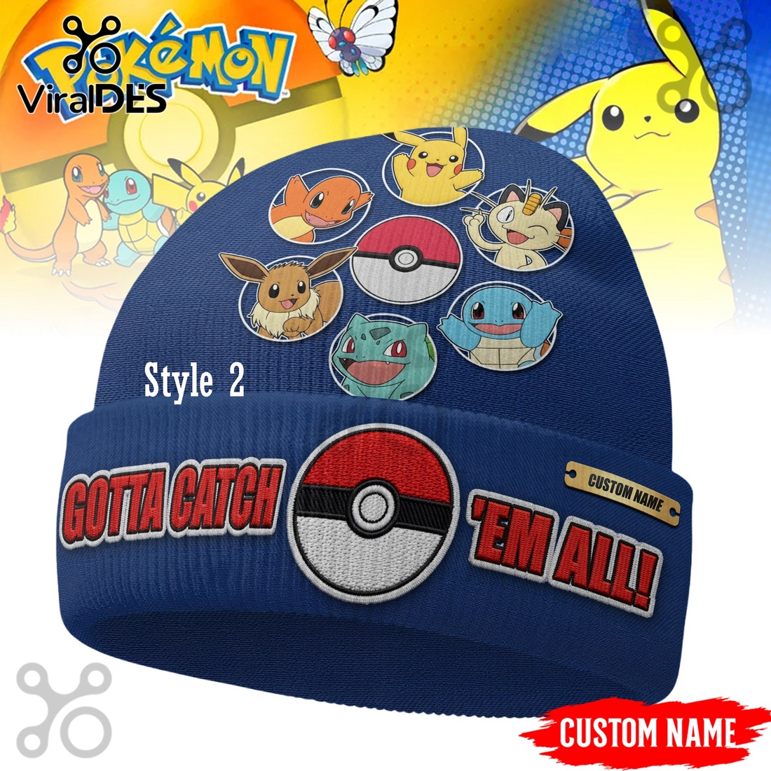 Pokemon Custom Name Beanie Hat Pokemon Custom Name Beanie Hat