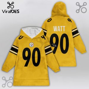 A Snuggle Hoodie featuring a yellow Pittsburgh Steelers jersey design with the number 90 and the name 'Watt'.!