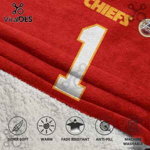 Red blanket featuring 'Chiefs' text and number '1' in white with gold trim.!