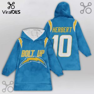 Snuggle Blanket Hoodie featuring a Los Angeles Chargers design with Herbert and the number 10 on the back.!