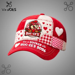 Buc-ee's Valentine's Day Classic Cap featuring the iconic Beaver logo with hearts.