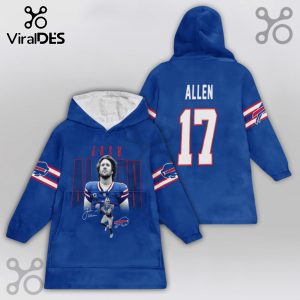 Blue hooded blanket with Josh Allen image and signature on the front, plus Allen 17 on the back.!