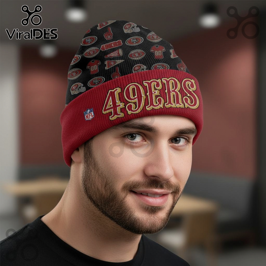 San Francisco 49ers Fan Gear All Over Print Beanie Hat San Francisco 49ers Fan Gear All Over Print Beanie Hat