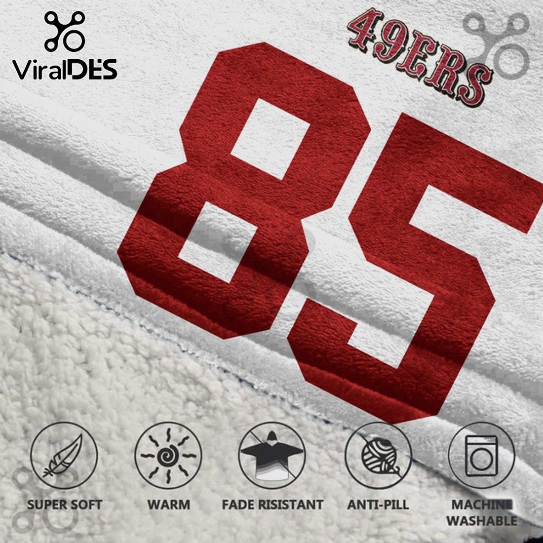 San Francisco 49ers George Kittle 85 Football Oversized Blanket Hoodie San Francisco 49ers George Kittle 85 Football Oversized Blanket Hoodie