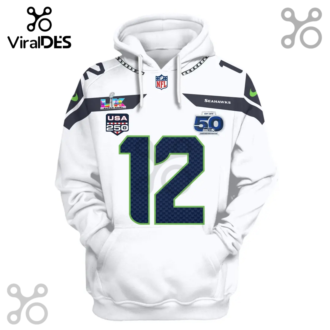 Seattle Seahawks 12th Fan Super Bowl 50 Commemorative 3D Hoodie Seattle Seahawks 12th Fan Super Bowl 50 Commemorative 3D Hoodie