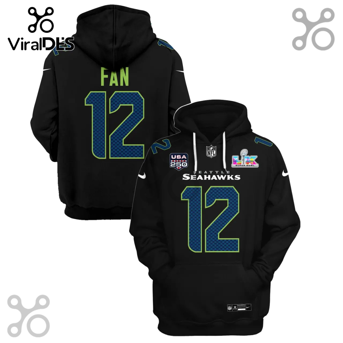 Seattle Seahawks 12th Fan Super Bowl LVI 3D Pullover Hoodie Seattle Seahawks 12th Fan Super Bowl LVI 3D Pullover Hoodie