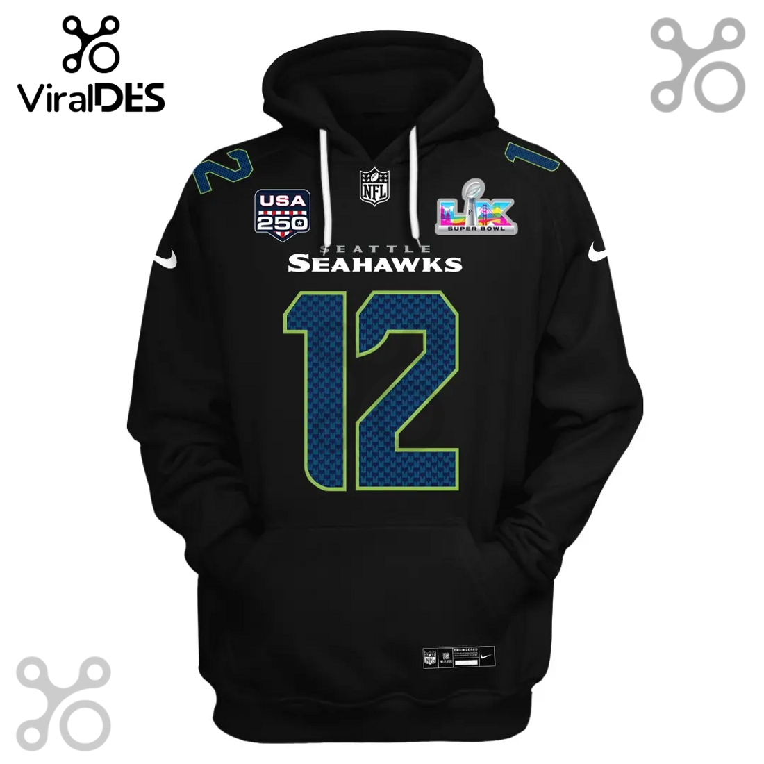 Seattle Seahawks 12th Fan Super Bowl LVI 3D Pullover Hoodie Seattle Seahawks 12th Fan Super Bowl LVI 3D Pullover Hoodie