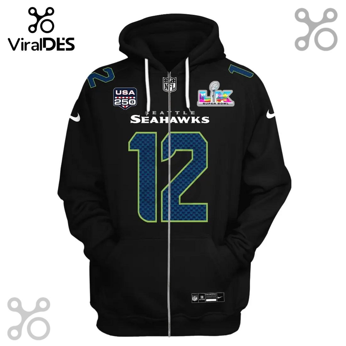 Seattle Seahawks 12th Fan Super Bowl LVI 3D Pullover Hoodie Seattle Seahawks 12th Fan Super Bowl LVI 3D Pullover Hoodie