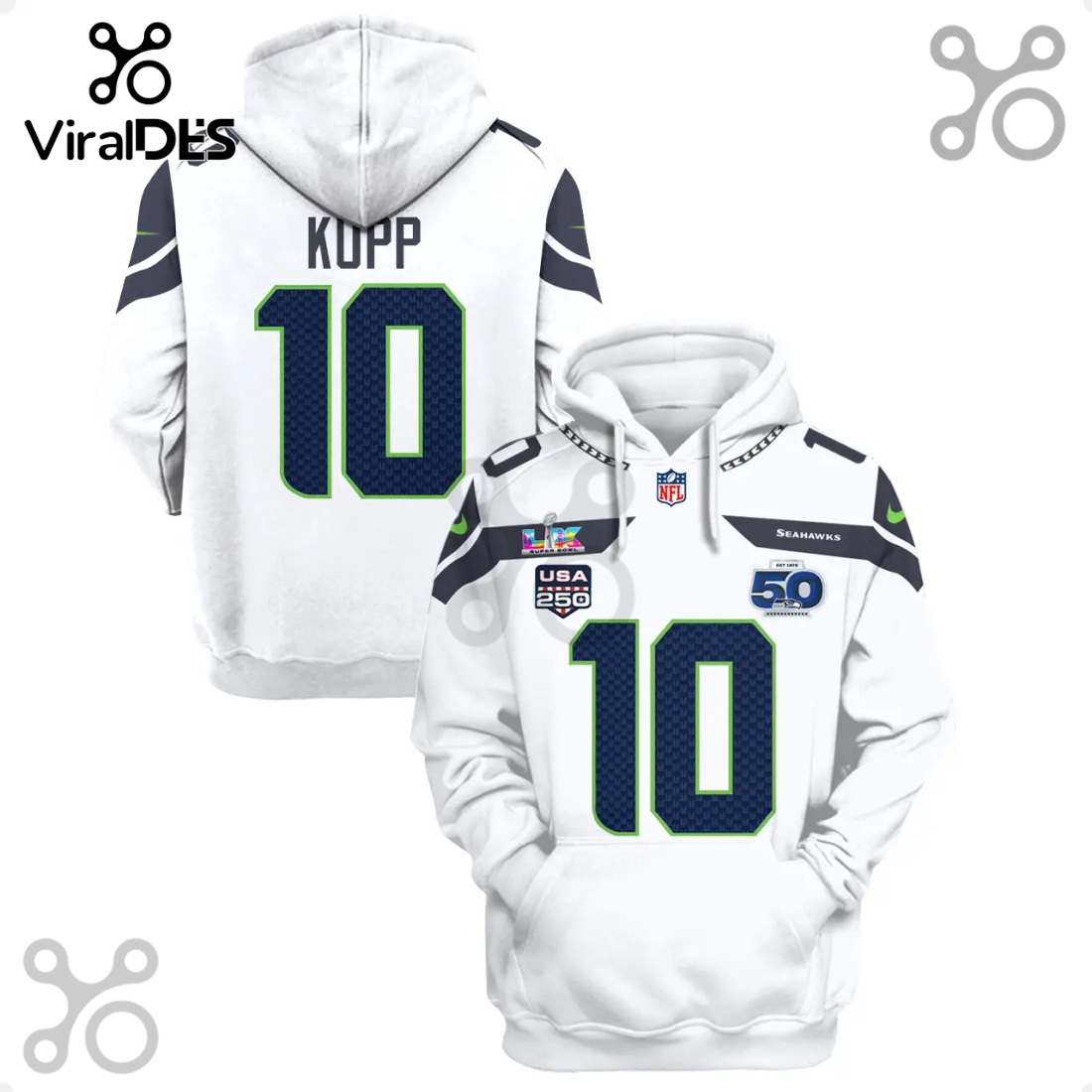 Seattle Seahawks Cooper Kupp 10 Super Bowl LVI 50th Anniversary 3D Hoodie Seattle Seahawks Cooper Kupp 10 Super Bowl LVI 50th Anniversary 3D Hoodie