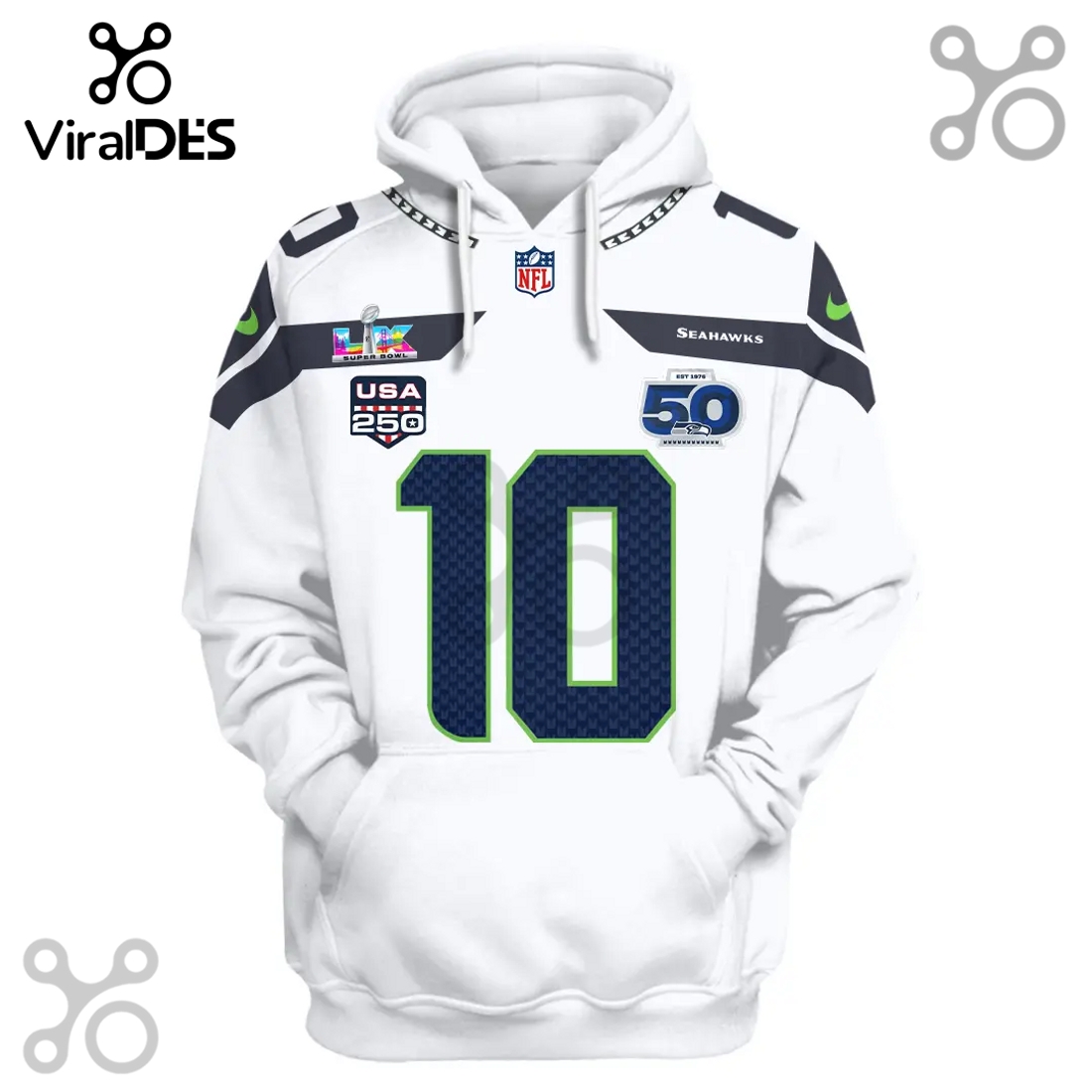 Seattle Seahawks Cooper Kupp 10 Super Bowl LVI 50th Anniversary 3D Hoodie Seattle Seahawks Cooper Kupp 10 Super Bowl LVI 50th Anniversary 3D Hoodie