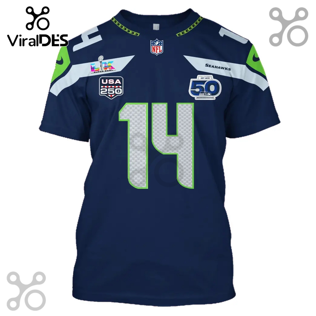 Seattle Seahawks Darnold 14 Super Bowl LVII 50th Anniversary 3D Hoodie Seattle Seahawks Darnold 14 Super Bowl LVII 50th Anniversary 3D Hoodie