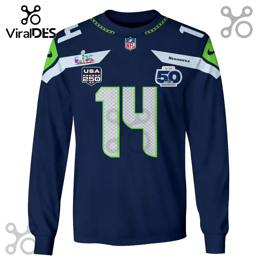 Seattle Seahawks Darnold 14 Super Bowl LVII 50th Anniversary 3D Hoodie Seattle Seahawks Darnold 14 Super Bowl LVII 50th Anniversary 3D Hoodie