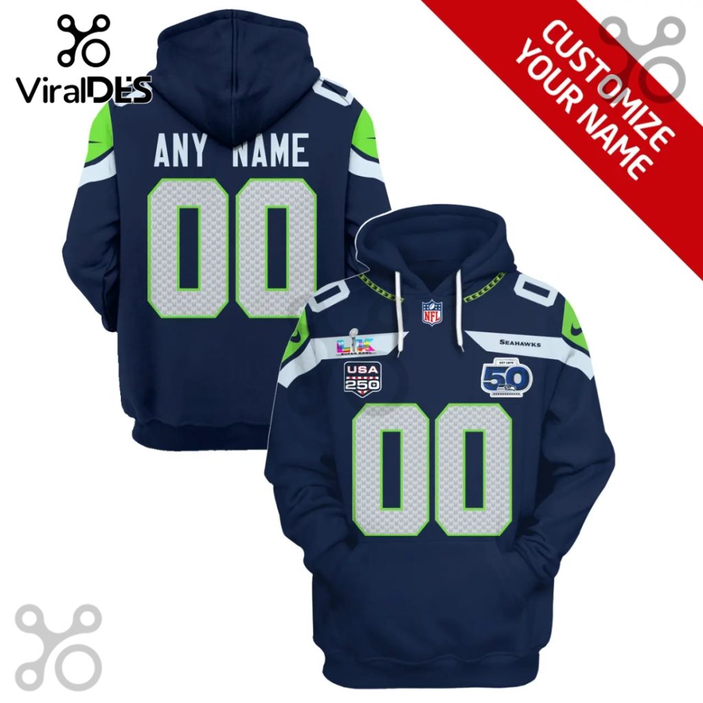Seattle Seahawks Personalized 50th Anniversary Football 3D Hoodie